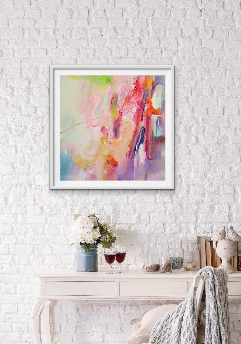 abstract wall art print, giclee art print, fine art print, pink print, home gift, nursery print, square print, colourful print, gift image 2