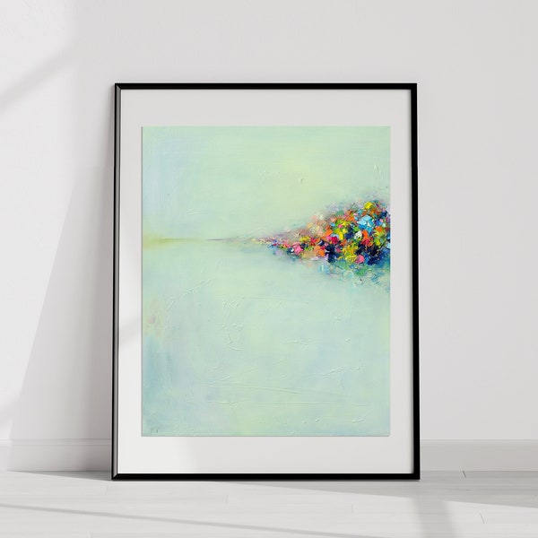 Giclée Abstract landscape print of original painting signed by artist,  minimalism art gift, modern home gift, mint green print 16x20