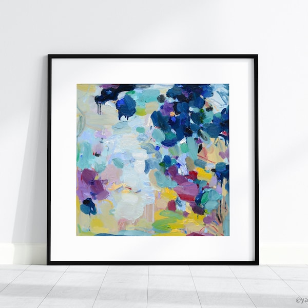 Blue Abstract art Print of painting Signed by artist,   Giclée Prints, Artwork print, home gift, print Wall Art, 10x10 12x12 16x16