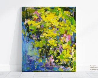 Canvas art print of original abstract painting, artwork, contemporary home gift, green blue landscape  free shipping to US