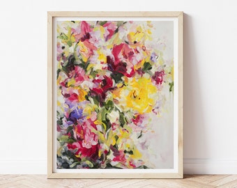 Signed Floral Giclee Print by Yangyang Pan: Abstract Bouquet Wall Art