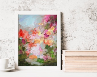 Giclee fine art print of oil painting signed by artist, abstract  floral wall art print, artwork gift, home gift, Charming