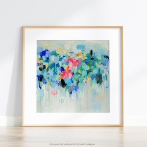 Abstract art print, Giclee, Blue print, Fine Art print, Giclee, lotus, wall art print, art gift, teal blue Print, Oil Painting, Square Print