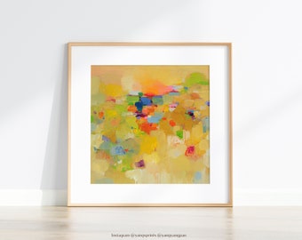 Abstract art print, giclee, Landscape painting, Fine Art print, wall art Print, yellow sunset, summer art, home gift,  16x16