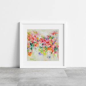 Pink Abstract art print, Giclée, pink painting, fine art, floral wall Art, garden art, colourful, home gift, art gift, 10x10 12x12 16x16 image 3