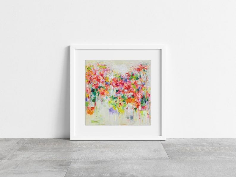 Pink Abstract art print, Giclée, pink painting, fine art, floral wall Art, garden art, colourful, home gift, art gift, 10x10 12x12 16x16 image 3