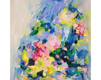 Canvas Print, giclee,  Blue Abstract Painting, Square wall art gift, bright, colourful, home decor