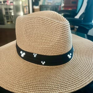 Adjustable Straw Hat with Mouse Inspired Pearls