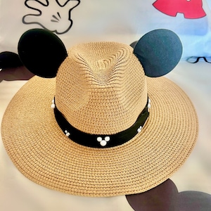 Adjustable Straw Hat with Mouse Inspired Pearls (Ears Sewn By Hand)