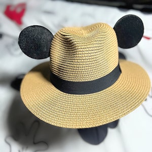 Adjustable Ears Straw Hat (Disney Inspired Mouse Ears Sewn by Hand)