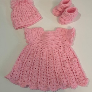 Custom Hand Knitted Pink Baby Dress Set 0-3 Months