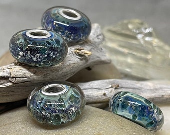 Cremation Ash 'Pandora Style' GLASS Bead w/Sterling Silver | Pet Memorial Ash Beads | European Charm Bracelet Beads | Big Hole Lampwork