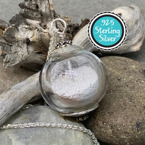 Blown Glass Cremation Ash Necklace w/Sterling Silver Chain | Cremation Jewelry | Pet Memorial Glass | Ashes Keepsake | Lampwork