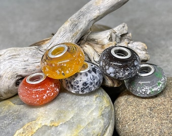 Cremation Ash Pandora Style GLASS Bead w/ .925 silver | Pet Memorial Ash Beads | European Charm Bracelet Beads | Big Hole Lampwork