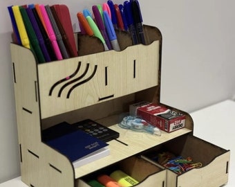 Porte-stylo de bureau en bois avec tiroirs