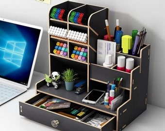 Porte-stylo de bureau à tiroir noir