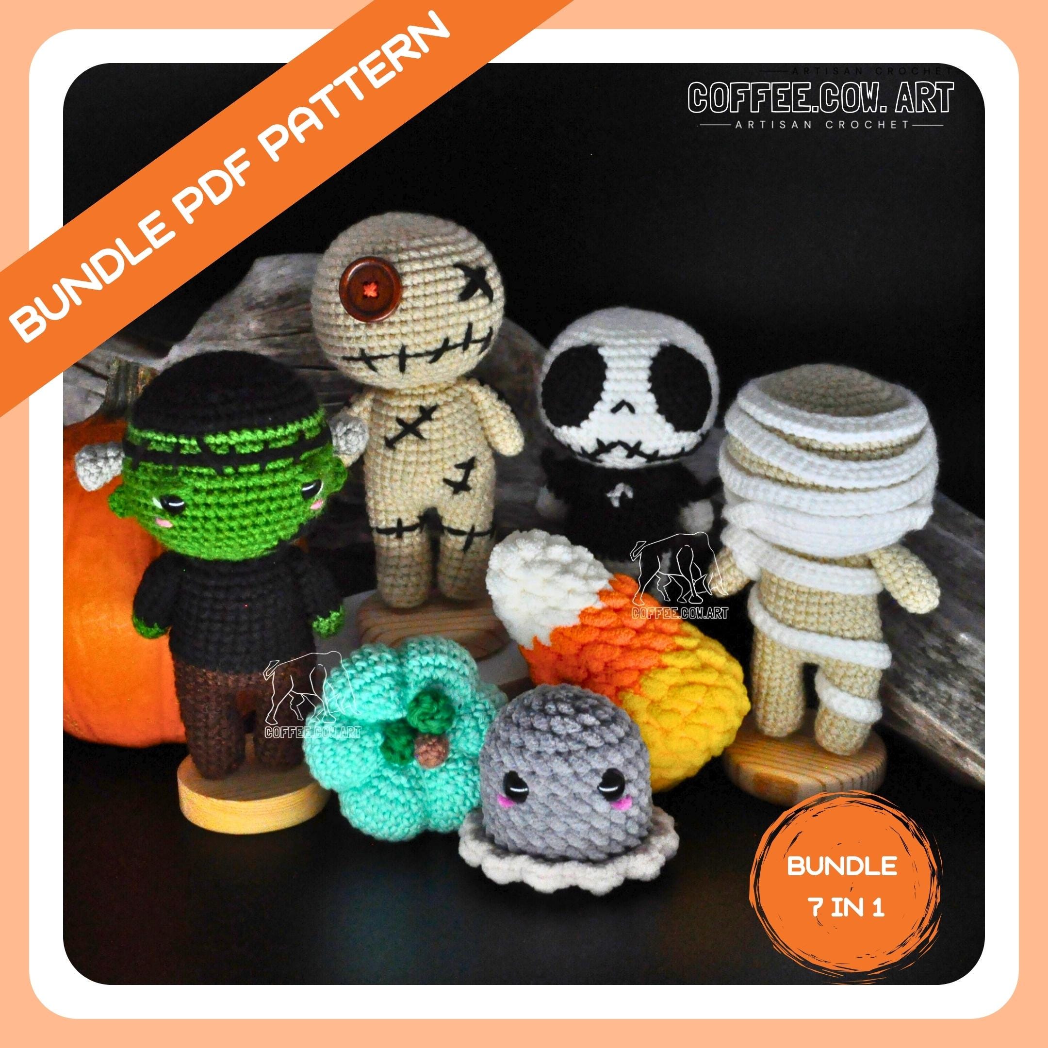Halloween Crochet Pattern Bundle: Zombie, Mummy, Voodoo, Skeleton (PDF)