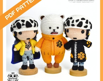 Pacote de moldes 3 em 1: Molde para boneca de crochê amigurumi com tema de coração