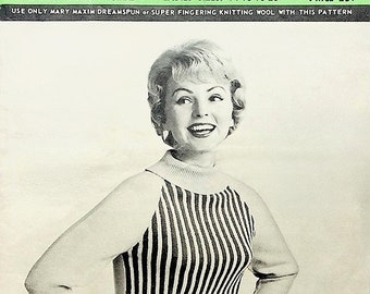 Vintage 1960s striped sweater pattern, retro fun knitting pattern