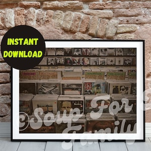 Platenwinkelkunst | Muziekliefhebber cadeau | Vintage kunstafdruk | Nostalgisch wanddecor | Retro-esthetiek | Ontwerp van vinylplaten | Op de jaren 70 geïnspireerde kunst