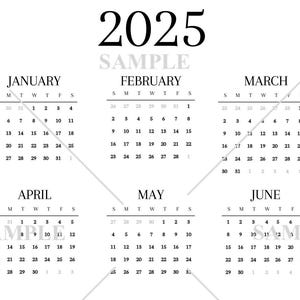 2025 Calendar PNG SVG JPG - Transparent Background Clip Art - Instant Digital Download
