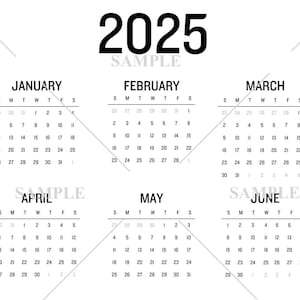2025 Calendar PNG SVG JPG - Transparent Background Clip Art - Instant Digital Download