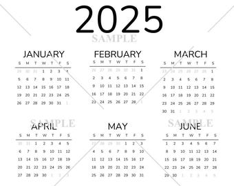 2025 Calendar PNG SVG JPG - Transparent Background Clip Art - Instant Digital Download