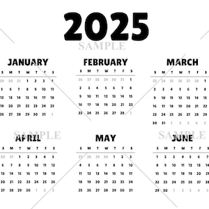 2025 Calendar PNG SVG JPG - Transparent Background Clip Art - Instant Digital Download
