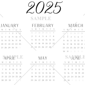 2025 Calendar PNG SVG JPG - Transparent Background Clip Art - Instant Digital Download