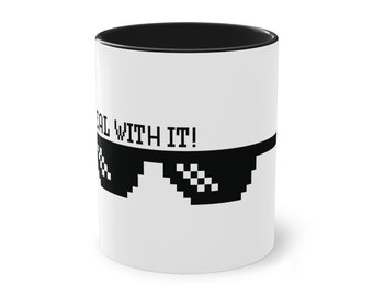 Tazza da giocatore "Deal With it", Pixel art, tazza da caffè bicolore, per caffè, tè, variazioni di colore, colori, tazza fresca