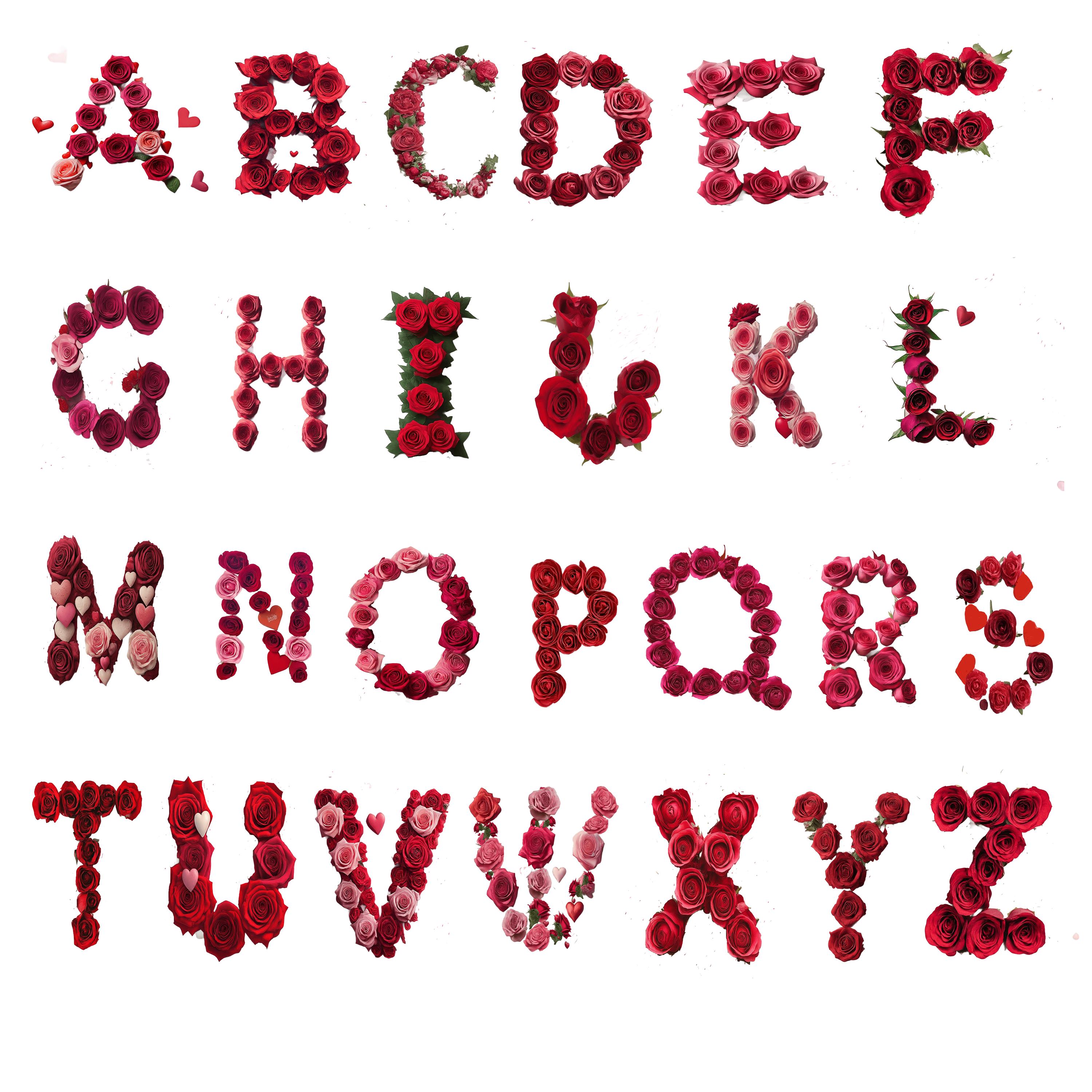 Red Roses Alphabet Clipart: Transparent PNG (digital Download) - Etsy