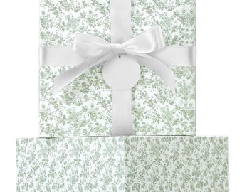 Green Toile Gift Boxes- Floral Boxes with Ribbon and Tags- Flower Disposable Boxes, Snack Boxes, Charcuterie Boxes- Gourmet Party Favor Box