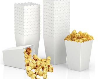 White Custom Popcorn Boxes-  LOVE IS POPPIN  Disposable Boxes, Snack Boxes, Custom Popcorn Cart Boxes- Gourmet Party Favor Boxes Label