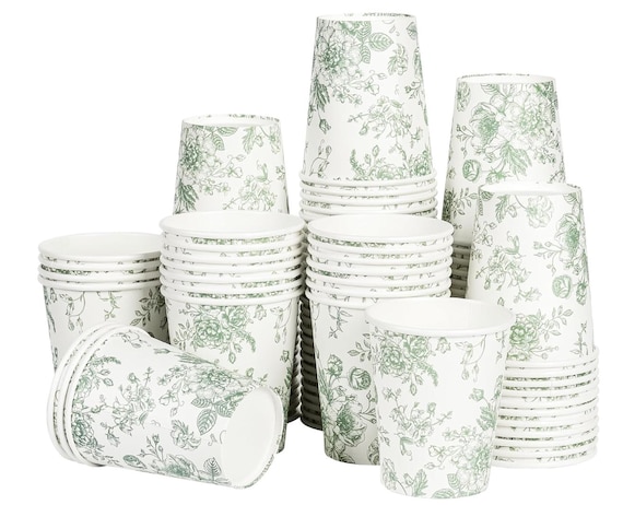 Toile Floral Coffee Cups- Blue Vintage Hot/Cold Beverages- Flower Disposable Cups, Snack Cups, Charcuterie Cups- Gourmet Party Cups 9 oz