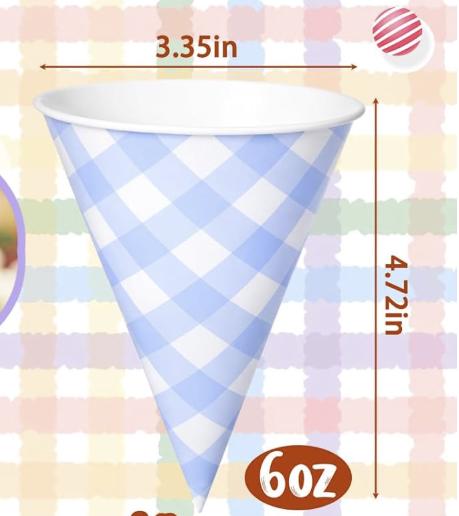 Gingham Charcuterie Cones- Checker Designed Cups- Disposable Cups ...