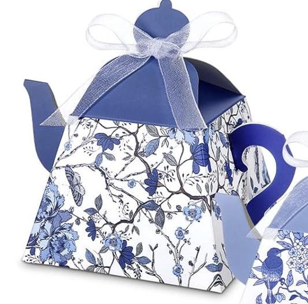 Toile Teapot Boxes- Tea Pot Party Favors Disposable Boxes, Charcuterie ...