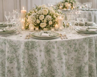Toile Polyester Tablecloth, Hemmed  Table Cloth for Dinners, Parties, Weddings Events Blue ~ Pink ~ Green ~ Purple ~ Black