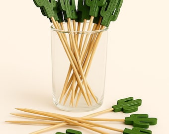 Cactus Disposable Wooden Skewer, Fruit Fork Dessert Pick, Cocktail Skewer, Wood Appetizer Pick