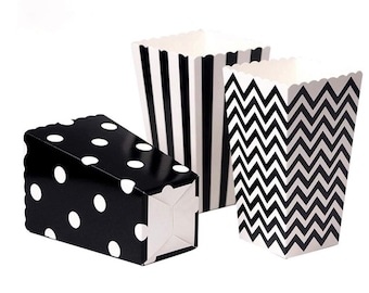 Black Custom Popcorn Boxes-  LOVE IS POPPIN  Disposable Boxes, Snack Boxes, CustomPopcorn Cart Boxes- Gourmet Party Favor Boxes Label option