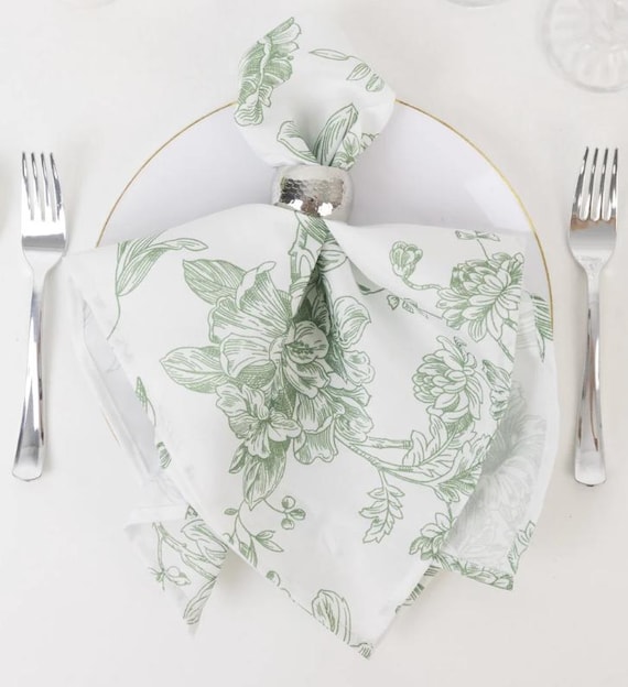 Toile Polyester Napkins, Hemmed  Napkins for Dinners, Parties, Weddings Events Blue ~ Pink ~ Green ~ Purple ~ Black