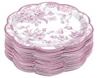 Toile Party Plates- Chinoiserie Party Favors - Fun Party Plates- Party Decor Cocktail Napkins Green/Blue/Pink/Black 7"