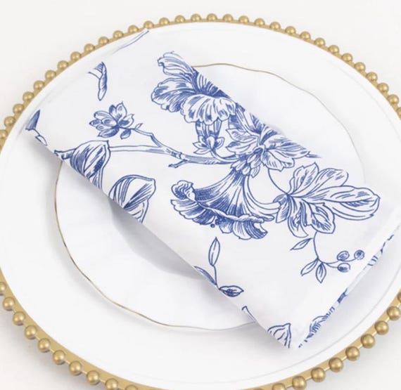 Toile Polyester Napkins, Hemmed  Dinner for Dinners, Parties, Weddings Events Blue ~ Pink ~ Green ~ Purple ~ Black 20x20 inch