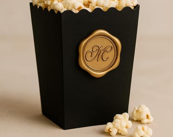 Custom Popcorn Boxes - Luxury Wedding Favors - Initial Wax Seal Disposable Boxes, Luxury Snack Boxes, Popcorn Cart- Gourmet Party Favour