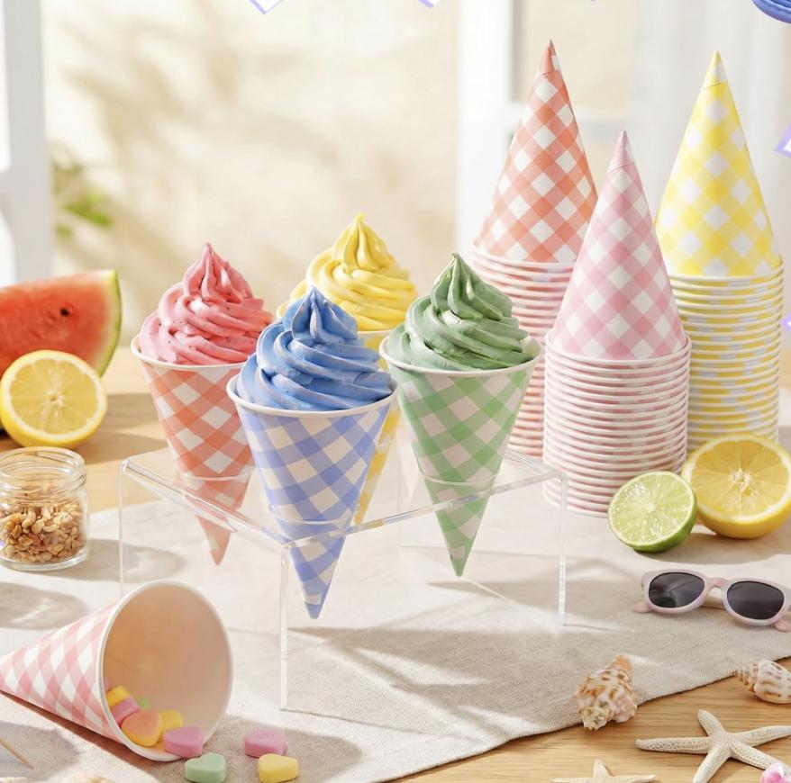 Gingham Charcuterie Cones- Checker Designed Cups- Disposable Cups ...