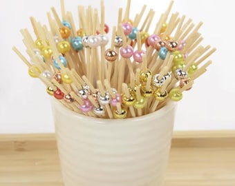 Bamboo Disposable Wooden Skewer, Multiple  Colors Fruit Fork Dessert Pick, Cocktail Skewer, Wood Appetizer Pick