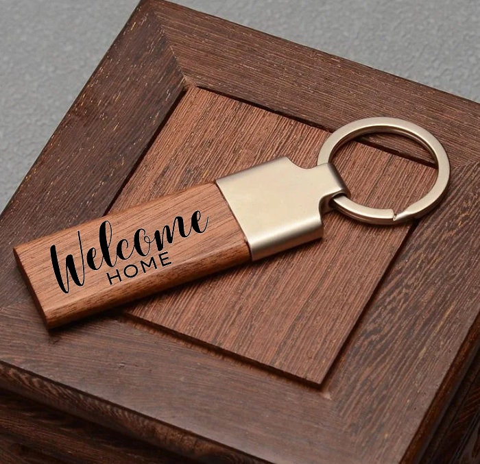 Welcome Home Walnut Keyring- Personalized House Shape Keychain, Realtor Closing Gift, Realtor Gift, Real Estate Closing Gift Welcome Home Walnut Keyring- Personalized House Shape Keychain, Realtor Closing Gift, Realtor Gift, Real Estate Closing Gift