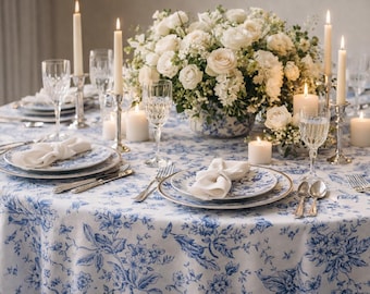Toile Polyester Tablecloth, Hemmed  Table Cloth for Dinners, Parties, Weddings Events Blue ~ Pink ~ Green ~ Purple ~ Black