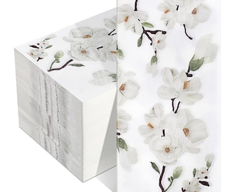 Magnolia Flowers Bathroom Napkins, Disposable Guest Towels, Cloth-Like Paper Hand Towels Decorative Napkins Dinners Parties Weddings Events