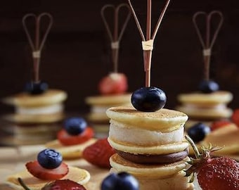 Bamboo Heart Disposable Wooden Skewer, Fruit Fork Dessert Pick, Cocktail Skewer, Wood Appetizer Pick