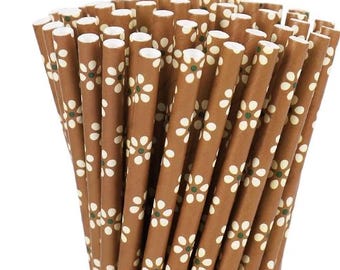 Floral Straws, Vintage Flower Paper Straw,  Ice Cream Social Cocktail Straws,  Drink Straws, Disposable Straws